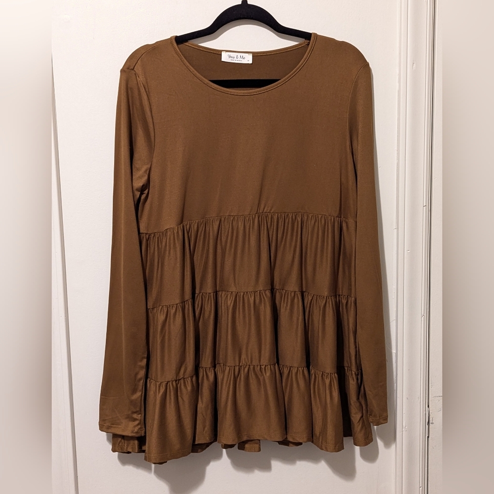 Brown Tiered Long Sleeve Top